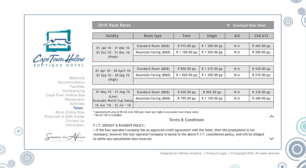 Cape Town Hollow | Rates